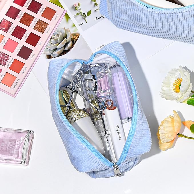 SOIDRAM 6PCS Bridesmaid Proposal Gifts Corduroy Blue makeup bag bulk for Wedding Party Favors Bachelorette party decorations Toiletry Organizer Bag Cosmetic Case Gift