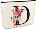 Initial A-Z Personalized Floral Makeup Bag, Monogrammed Birthday Gifts for Women Mom, Mothers Day Christmas Gift Ideas for Best Friend, Bride Bridesmaid, Her, Grandma, Small Travel Cosmetic Bag (D)