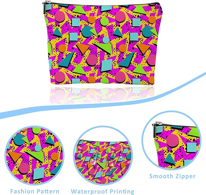 Makeup Bag Memphis Style Cosmetic Bag Mini Portable Travel Toiletry Bag Organizer Makeup Brushes Aesthetic Accessories Waterproof Storage Bag for Women