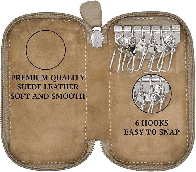 Full Grain Genuine Leather Keychain Holder Pouch with 6 Key Holders Hook