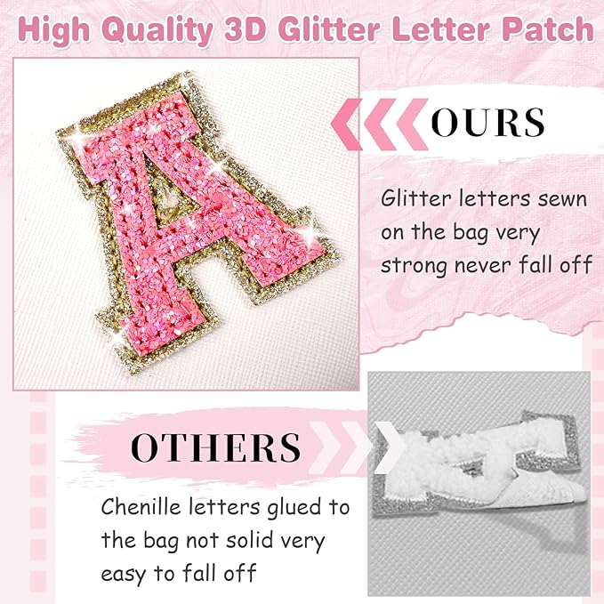 Small Personalized Initial A-Z Patch Makeup Bag,White Cute PU Leather Glitter Letter Cosmetic Bag for Teen Girls,Travel Toiletry Bag with Zipper,Preppy Monogrammed Birthday Gift for Daughter Niece S