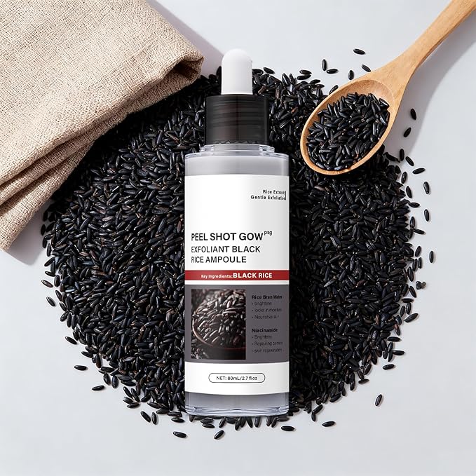 Black Rice Exfoliating Glow Ampoule – Rice Peel Shot for Deep Hydration & Exfoliation, Radiant Glow for Face and Body, 80ml