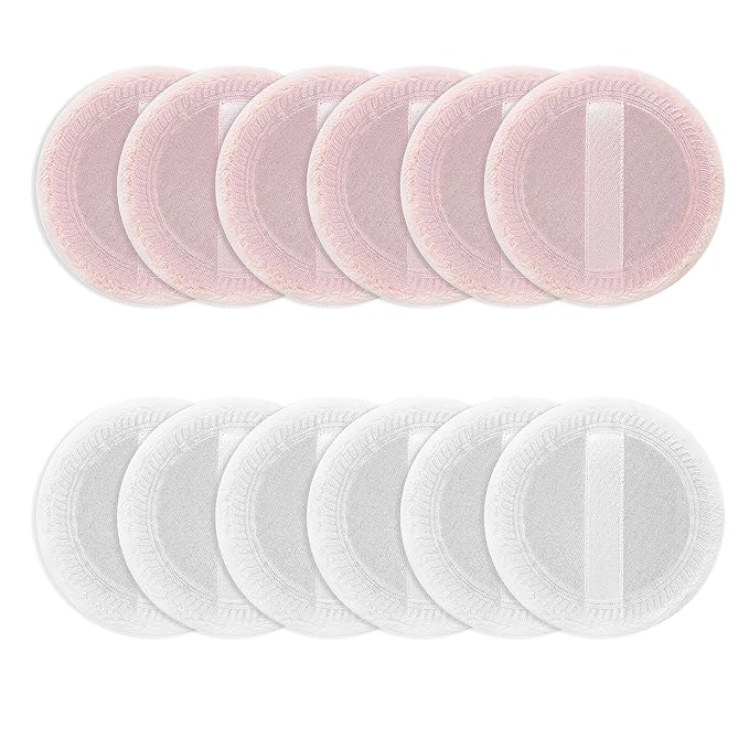 Sibba 12 PCS Blush Loose Powder Puff Face Setting Body Makeup Soft Velour Sponge Beauty Blender Make Up Mini Portable Finger Applicator Holder Small Fluffy Highlighter Facial Cosmetic Cushion Women