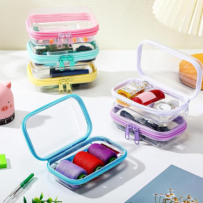 Sanwuta 6 Pcs Clear Hard Zipper Case Hard Plastic Zipper Pouches Makeup Bag Pencil Pouches Transparent Cases for Snacks Plastic Storage Organizer Box for Travel(Colorful,5 x 3 x 2 Inch)