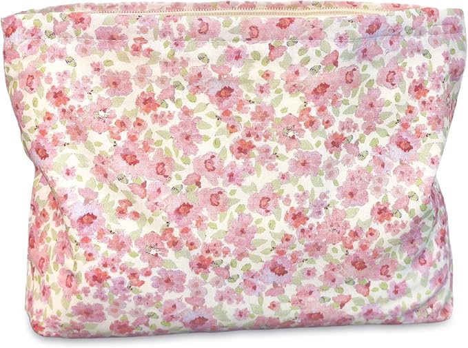 STARDW Aesthetic Floral Makeup Bag Cute Small Cosmetic Bags for Women Girls, Travel Toiletry Bag Large Capacity Zipper Makeup Pouch, Purse Organizer Pouches
