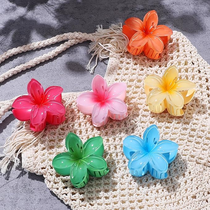 Flower Hair Clips 6 PCS Hawaiian Claw Clips for Vacation Hibiscus Hair Claw Clips Cute Large Hair Clips for Thick and Thin Hair Plumeria Hair Accessories for Women Girls - Blossom