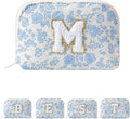JOVAKIT Conch Alphabet Makeup Bag Cosmetic Bag for Women, Christmas Gifts for Women Girls, Blue Floral Coquette Travel Bag, Zipper Make Up Pouch Organizer Trendy Stuff (Blue Floral M)