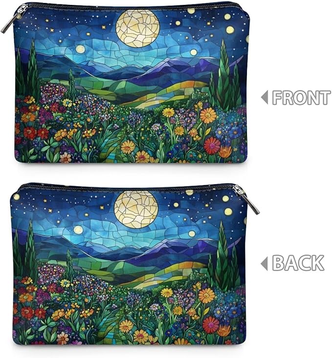 COEQINE Ladies Leather Cosmetic Purse Trend Women Travel Make Up Bag Organizer Bag for Women Trend Casual Bag Party Purse,Blue Starry Sky Art Print Easy To Clean