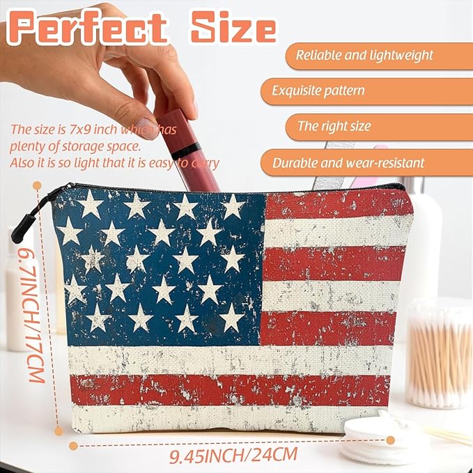 Cosmetic Bags Travel Makeup Toilet Case Waterproof Pouch for Women Girls 6.7X9.45inches - Weathered American Flag With Peeling Colors