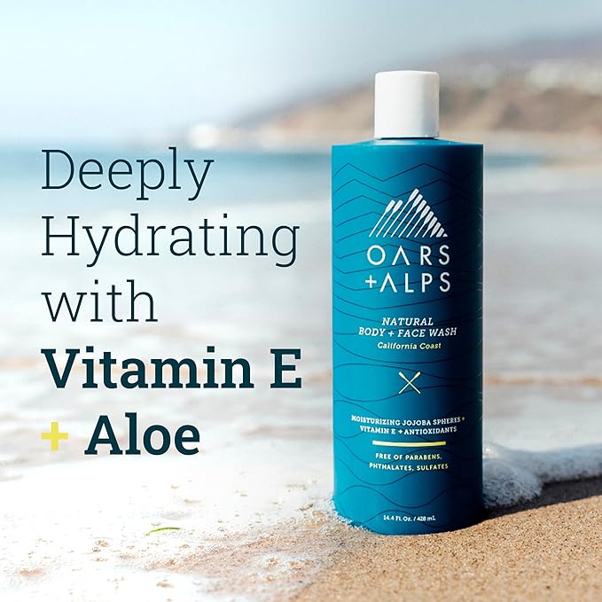 Oars + Alps Men's Moisturizing Body and Face Wash, Skin Care Infused with Vitamin E and Antioxidants, Sulfate Free, California Coast, 1 Pack