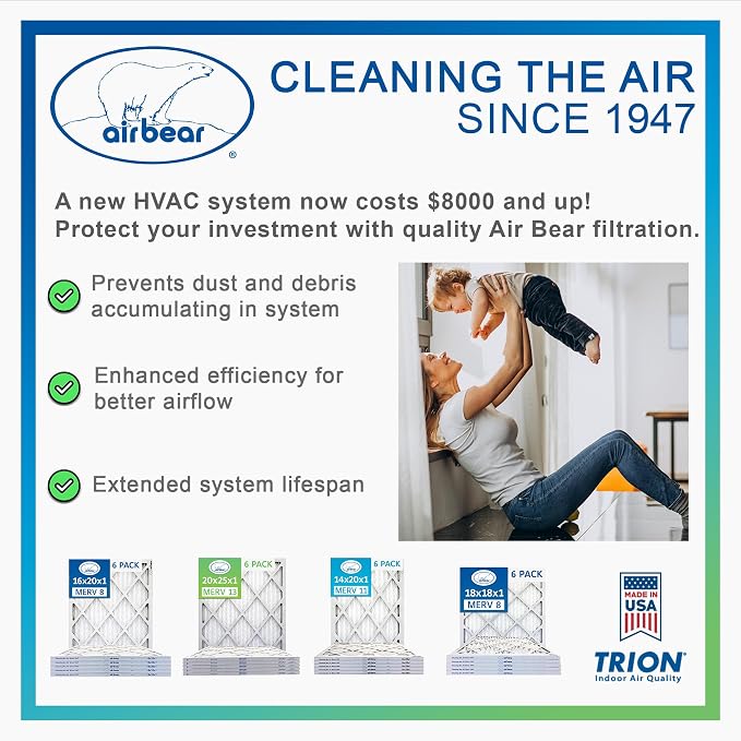 16x25x2 Air Filter MERV 8 TRION Air Bear Pleated HVAC Air Filter Replacement - Image 6