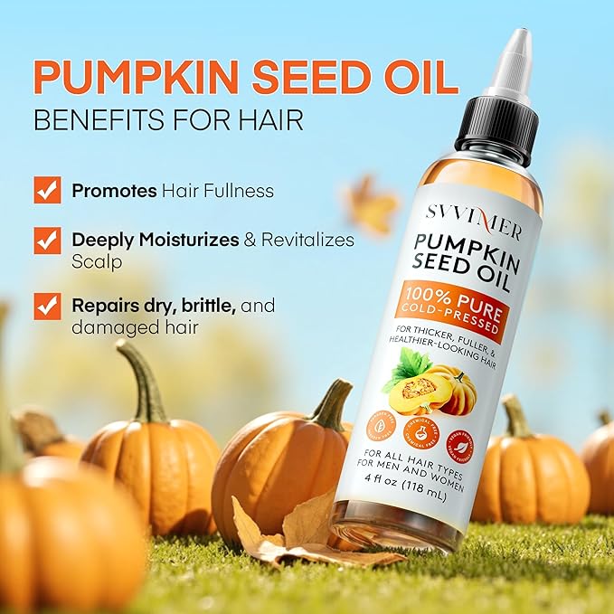 Svvimer Pumpkin Seed Oil for Hair Growth - 100% Pure Raw Organic Natural Cold Pressed - for Dry Damaged Hair and Volume Women and Men 4 Fl Oz (Pack Of 1)