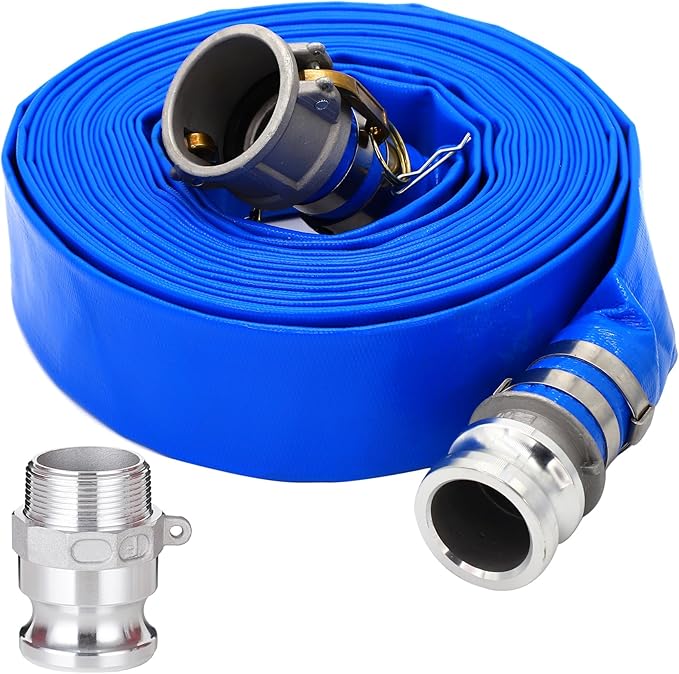 DAVCO 2" ID × 25 ft PVC Lay Flat Discharge Hose, Heavy Duty Reinforced Blue by DAVCO