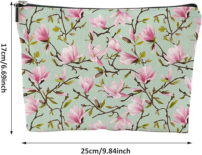 Magnolia Flowers Cosmetic Bag Mini Portable Travel Toiletry Bag Organizer Makeup Brushes Aesthetic Accessories Waterproof Storage Bag for Women
