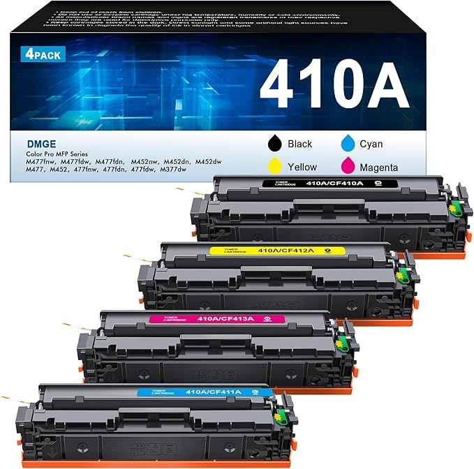 410A Toner Cartridges 4 Pack- Replacement for 410A 410X Compatible for Color LaserJe Pro MFP M477fnw Toner, M477fdw Toner, M452dn Toner, HP Color Laserj Pro M477 M452 Series | CF410A