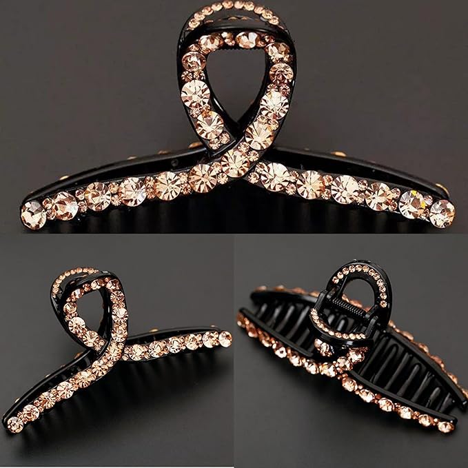 SINIDE Crystal Hair Claw Clips, Rhinestone Plastic Claw Clips Nonslip Acrylic Metal Jaw Clip for Thick Long Hair, Fashion Elegant Clamps Accessories for Women Strong Hold Barrette for Styling (3 Pack)