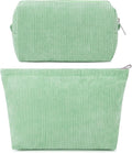 SOIDRAM 2 Pcs Corduroy Makeup Bag Large Cosmetic Bag Toiletry Bag Makeup Pouch Travel Bag Organizer Cute Makeup Brushes Aesthetic Accessories Storage Bag for Women Green