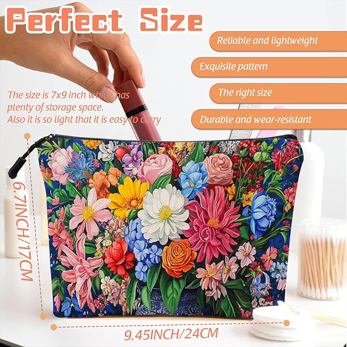 Cosmetic Bags Travel Makeup Toilet Case Waterproof Pouch for Women Girls 6.7X9.45inches - Bouquet of Flowers