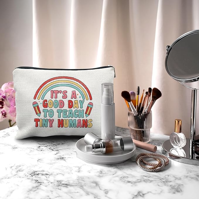 Nogrit Teacher Appreciation Makeup Cosmetic Bag, It's a Good Day to Teach Tiny Humans Watercolor Makeup Travel Toiletry Bag, Back to School Gifts for Teachers, Thank You Gifts for Teachers
