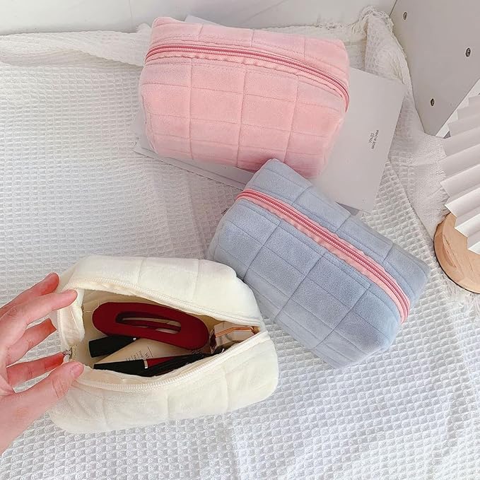 2PCS Makeup Bag Small Cosmetic Pouch for Purse Women Girls Y2k Checkered Make Up Bags