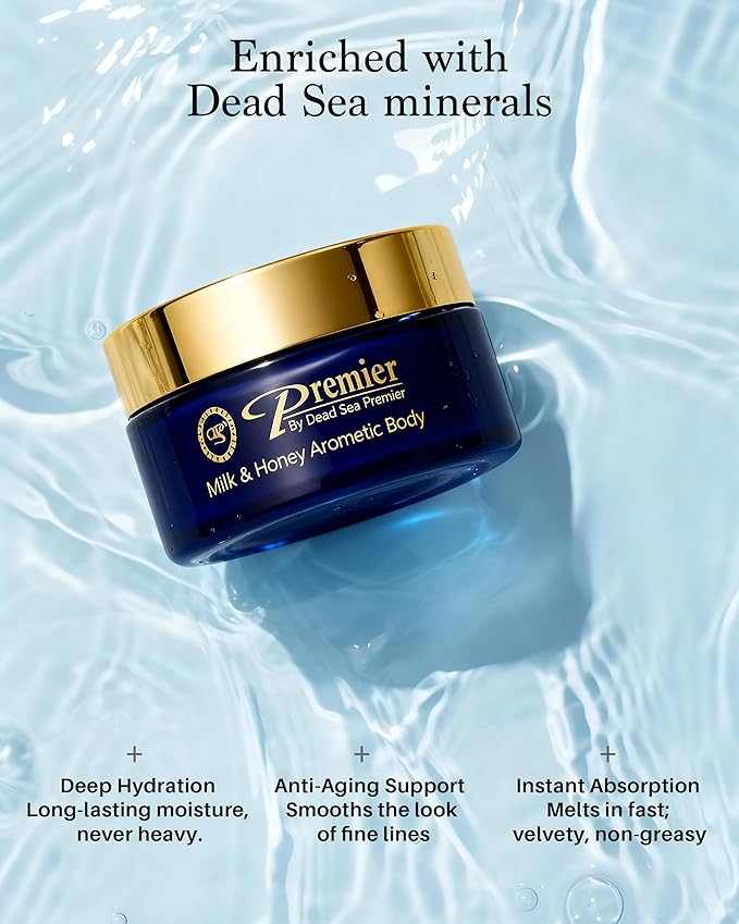 Premier Dead Sea Aromatic Body Butter – Milk & Honey, Hydrating Shea Body Butter for Women & Men, Moisturizing, Firming & Anti-Aging Cream for Dry Skin, Hand & Body, 5.95 Fl.oz
