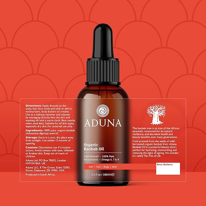 Aduna Organic Baobab Oil | 100% Natural Cold-Pressed for Skin, Hair & Nails | Multi-Purpose Moisturizing Beauty Oil With Antioxidants & Omegas | Lightweight & Fast-Absorbing | 100ml
