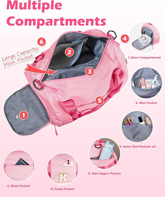 Gift for Teenager, Girls Travel Duffle Bag, Kids Initial Overnight Bags with Shoe Compartment, Personalized Weekend Bag with Makeup Pouch, 8 Year Old Girl Birthday Gifts (Letter A)