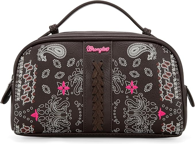 Montana West Wrangler Makeup Bag for Women Small Cosmetic Toiletry Bags Western Paisley Make Up Pouch Durable Cute Travel Purse, Coffee