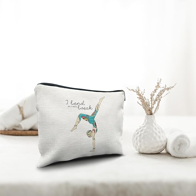 Nogrit Yoga Quotes Makeup Cosmetic Bag,I Bend so I Don't Break Cartoon Tattoo Yoga Dance Girl Makeup Travel Toiletry Bag,Gifts for Yoga Lovers Enthusiasts Meditation Lovers Girls Women