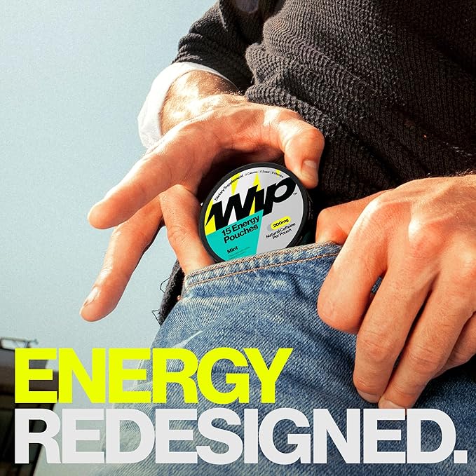 Wip Energy Pouches | 200mg Natural Caffeine | Vitamins and Minerals | Mint | 15 Pouches Per Can | 1 Can