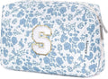Narwey Birthday Gifts for Teen Girls Kids Women Personalized Initial Floral Makeup Bag Cute Cosmetic Trendy Stuff 6 8 10 11 12 13 14 16 18 Years Old Travel Toiletry Bag (Little Blue Flower S)