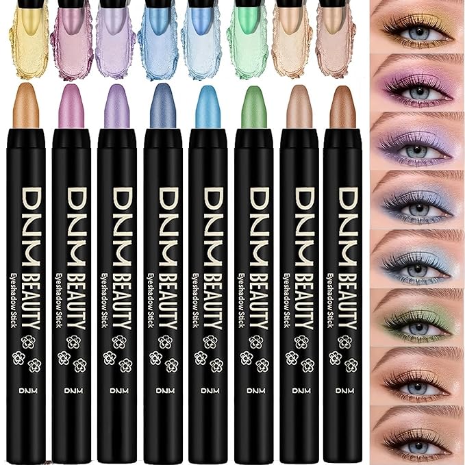 Colorful Shimmery Eye Shadow Stick Glittering Eye Shadow Stick Set with Retractable and Waterproof Eyeshadow Pencil for Long-Lasting Makeup Eyeshadow (Type B 8 Pcs)