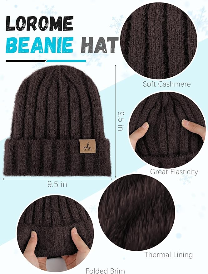 Winter Beanie Hat Scarf Gloves, Warm Fleece Knit Hat Long Scarf Neck Warmer Touch Screen Winter Gloves Set Gifts for Women