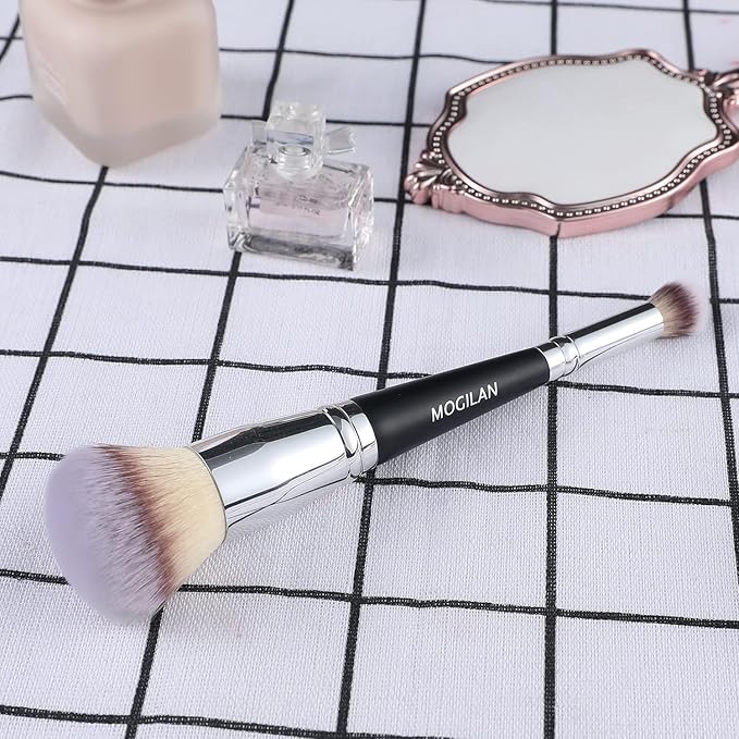 Foundation Brush for Liquid Makeup Double Ended Powder Foundation & Under Eye Concealer Brush for Flawless liquid Cream Makeup Blending,Buffing Large Fluffy Face Contour Brush