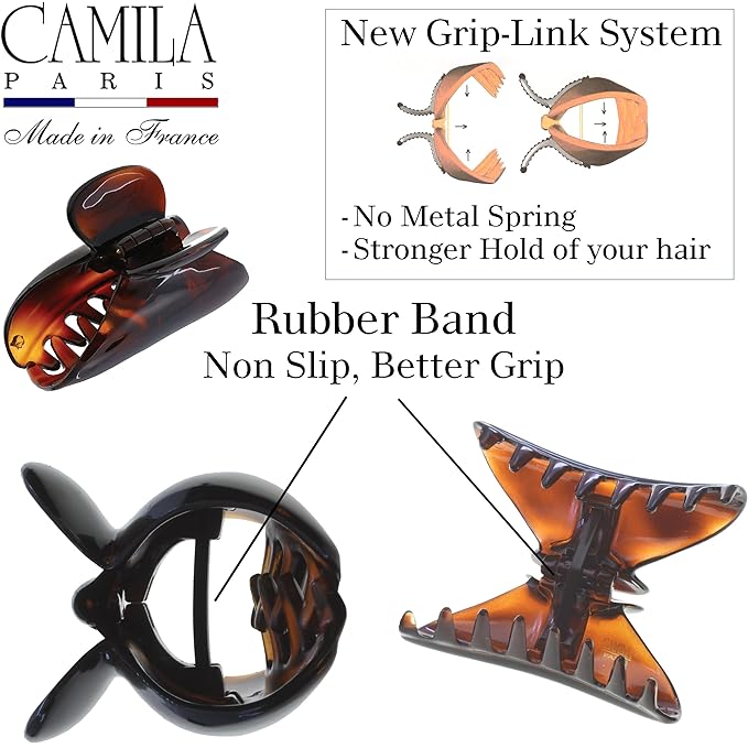 Camila Paris MP3 French Hair Clip for Women, Girls Hair Claw Jaw. Tortoise Shell Fashion Durable and Styling Hair Accessories for Women, No Spring Grip Link System, Strong Hold No Slip, Made in France