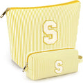 2 PCS Initial Makeup Bags for Women: Cosmetic Bag for Travel Toiletry - Birthday Gifts for 11 12 13 14 15 16 17 18 Years Old Girl Graduation Teacher Gift- Teen Girl Gifts Trendy Stuff - Yellow S