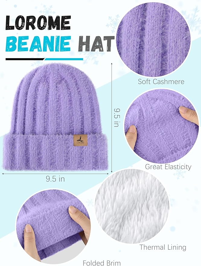 Winter Beanie Hat Scarf Gloves, Warm Fleece Knit Hat Long Scarf Neck Warmer Touch Screen Winter Gloves Set Gifts for Women