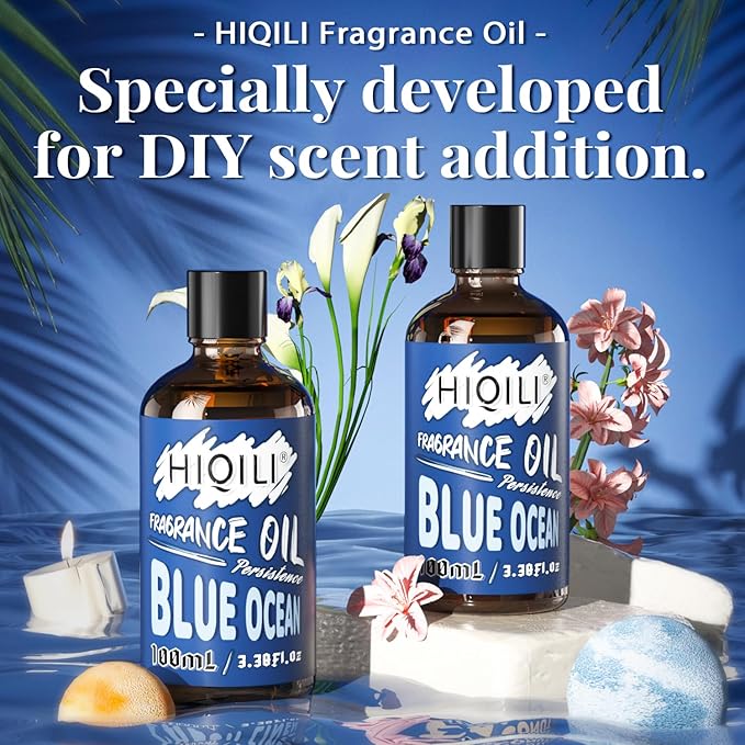 HIQILI Blue Ocean Fragrance Oil 100ml for Diffuser Car Freshies, Clean Fresh Scent for Candle Making Soap Laundry 3.38 Fl Oz