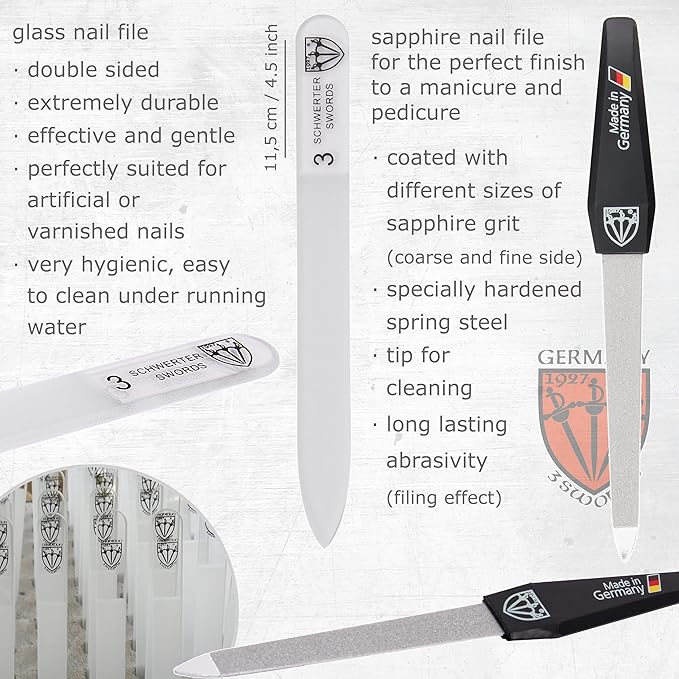3 Swords Germany - brand quality 8 piece manicure pedicure grooming kit set for professional finger & toe nail care genuine leather case in gift box, Made in Germany