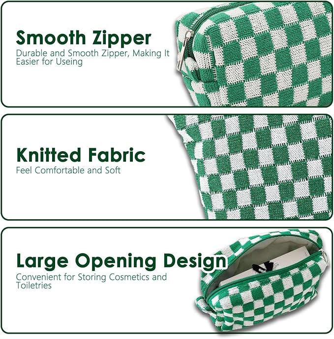 Travel Makeup Bag, Checkered Cosmetic Bag Make Up Organizer Case for Women, Small Toiletry Bag Skincare Pouch for Toiletries Accessories Brushes, 2PCS