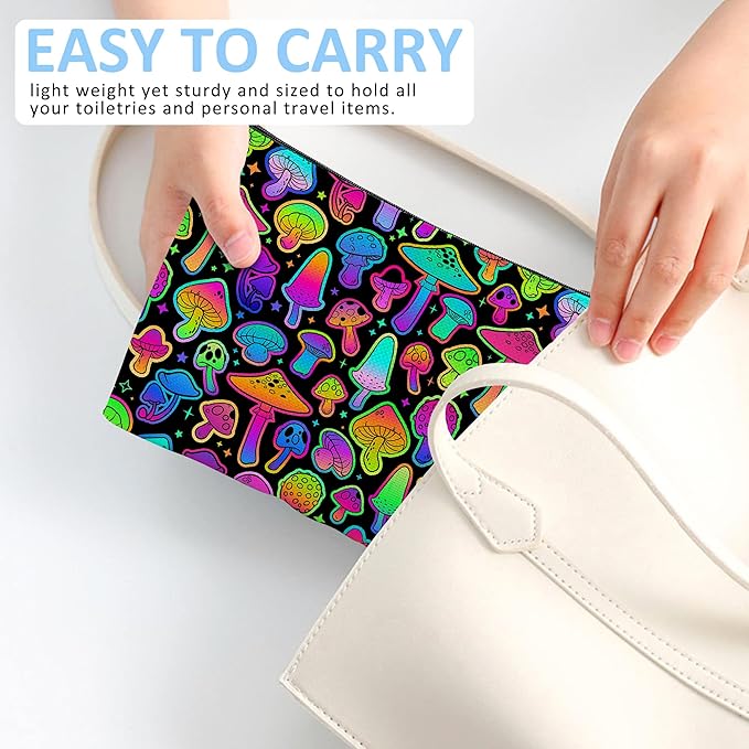 Makeup Bag Cute Mushroom Cosmetic Bag Mini Portable Travel Toiletry Bag Organizer Makeup Brushes Aesthetic Accessories Waterproof Storage Bag for Women