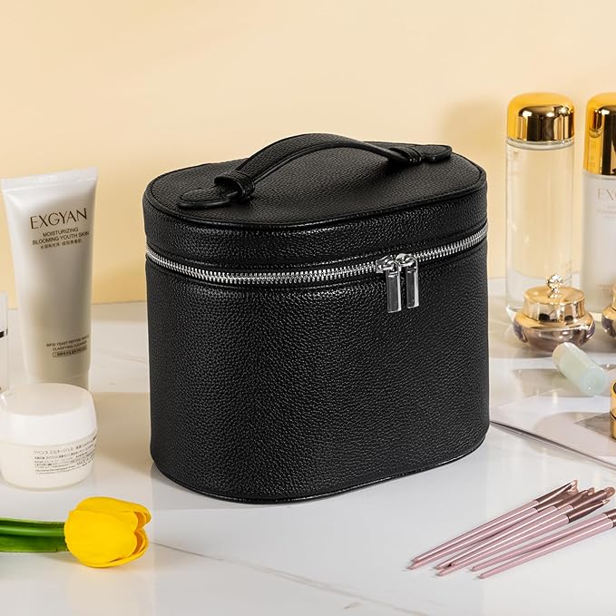 Makeup Bag Vanity Case Cosmetic Bag with Removable Divider Travel Toiletry Bag for Women Portable Make up Box Organizer, Black