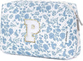 Narwey Birthday Gifts for Teen Girls Kids Women Personalized Initial Floral Makeup Bag Cute Cosmetic Trendy Stuff 6 8 10 11 12 13 14 16 18 Years Old Travel Toiletry Bag (Little Blue Flower P)