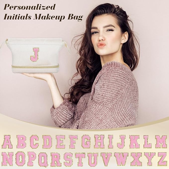 Makeup Bag for Girls Gift, Personalized Christmas Gifts Initial Women Makeup Bag for Travel, Double Layer Cosmetic Bag with Brush Organizer Preppy Make up Bag for Teen Girl Trendy - Q