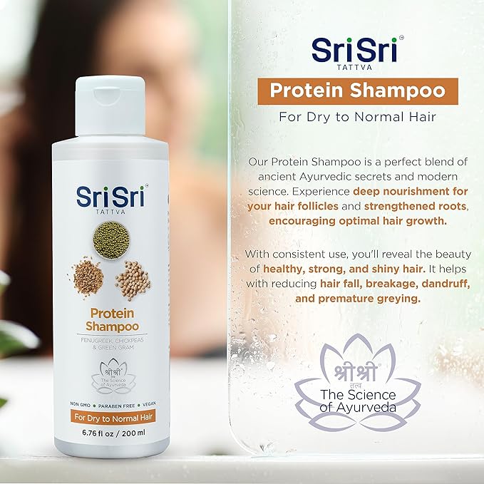 SRI SRI TATTVA Protein Shampoo - Natural Ayurvedic Haircare for Normal to Dry, Damaged Hair - Sulfate-Free Formula for Healthy, Shiny and Strong Locks (200 ml)