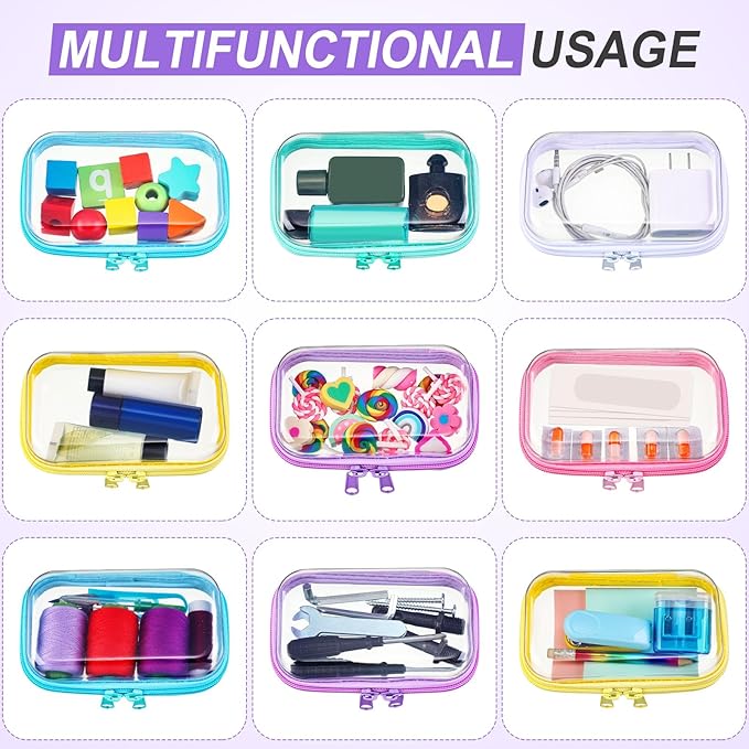 Sanwuta 6 Pcs Clear Hard Zipper Case Hard Plastic Zipper Pouches Makeup Bag Pencil Pouches Transparent Cases for Snacks Plastic Storage Organizer Box for Travel(Colorful,5 x 3 x 2 Inch)