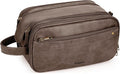 Travel Toiletry Bag for Men, Large Hanging Toiletries Organizer Bags for Women, Cruise Ship Essentials, Water-resistant Shaving Case, PU Leather Makeup Accessories Cosmetic Dopp Kit, Dark Brown