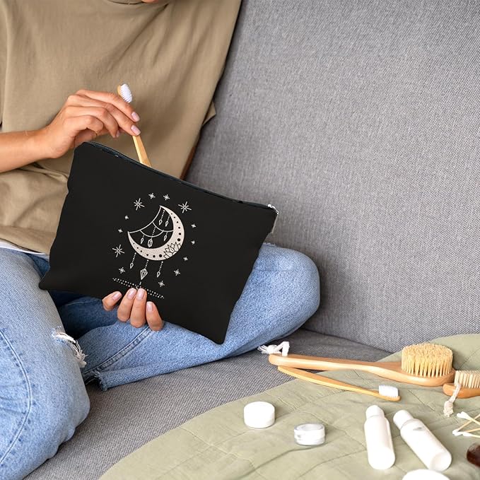 Nogrit Tarot Makeup Bag,Witchy Gifts,Witchy Gifts For Women,Boho Makeup Bag,Boho Crescent Moon Celestial Small Cosmetic Makeup Bag for Purse