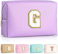 TOPEAST Travel Makeup Bag, Personalized Initial Toiletry Bag w Zipper, Cute Makeup Pouch, PU Leather Waterproof Cosmetic Bag, Birthday Gift for Daughter, Preppy Things for Girls (Purple G)