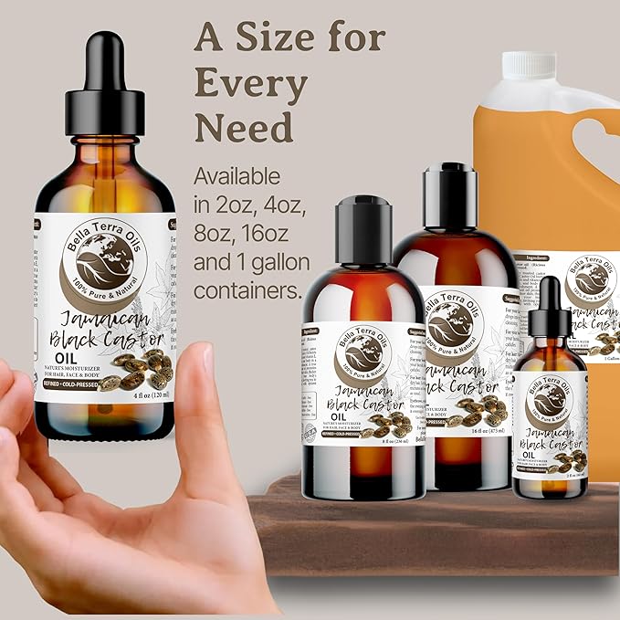 Bella Terra Oils Pure Black Castor Oil for Hair & Skin – 1gallon, Fortifying & Moisturizing, Shine, Hydrate